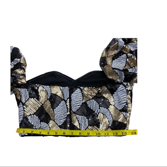 ASOS Virgos Lounge Bardot Sequin Top Gold Black Sold Out NWT UK 10 - Picture 14 of 15